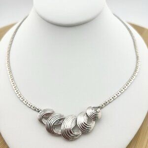 Vintage Silver Tone Ribbon Statement‎ Necklace Collar Loop